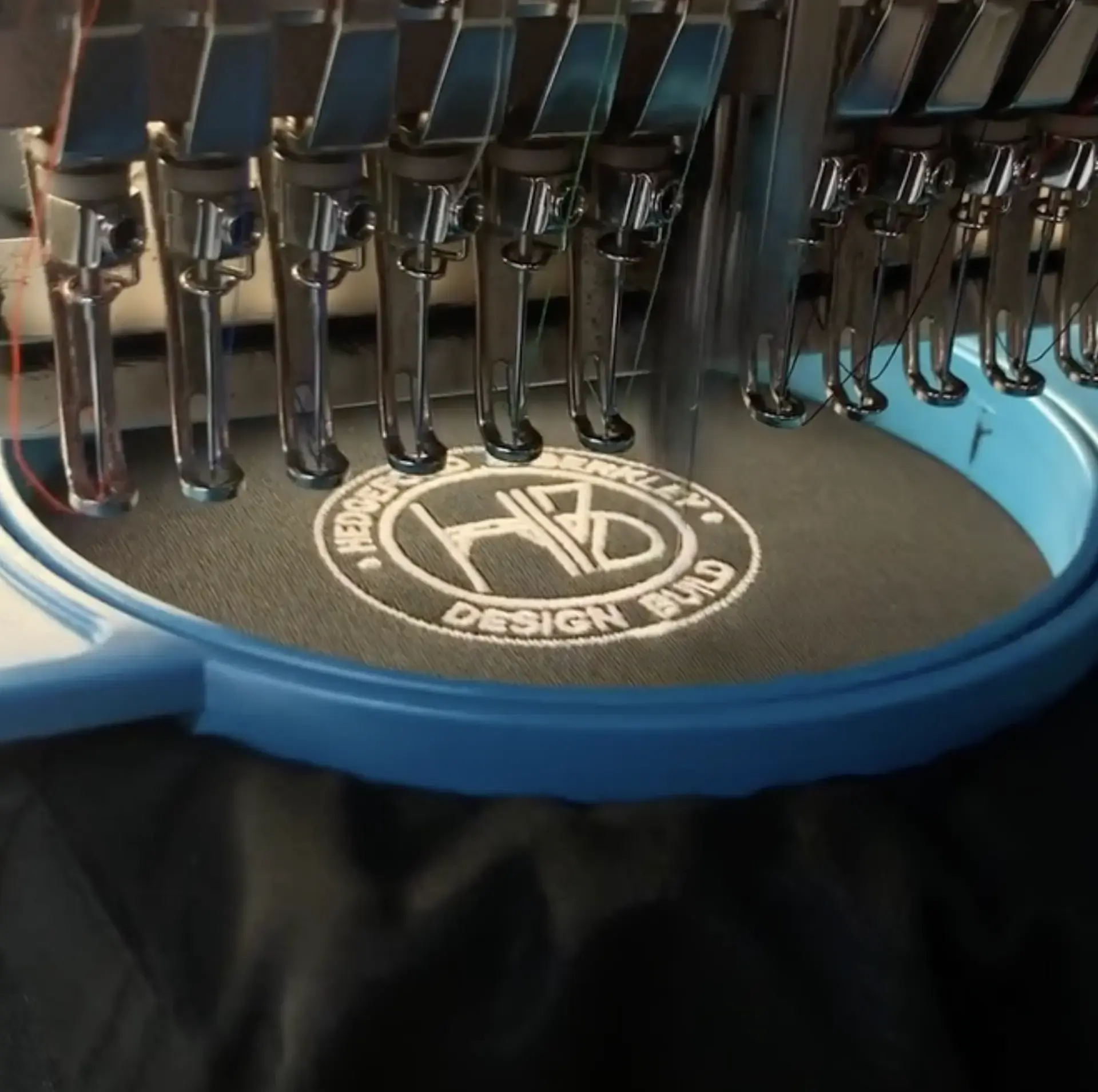 Round monogram embroidered under a multi-head machine
