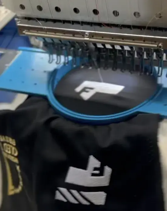 Minimal white logo embroidered on a black cap