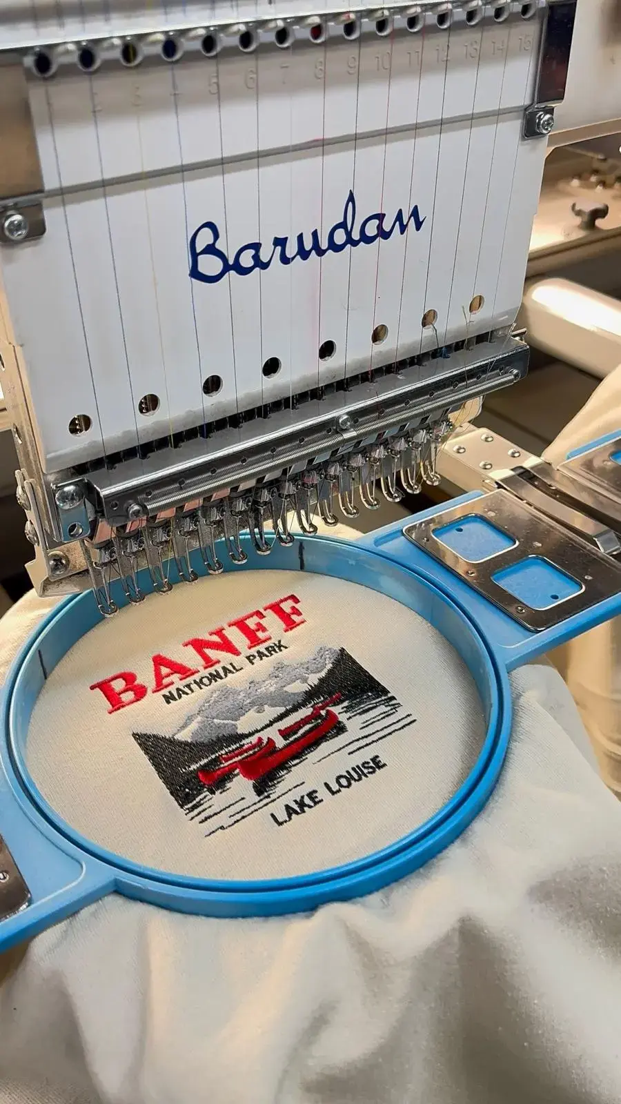 BANFF lettering embroidered in red and gold